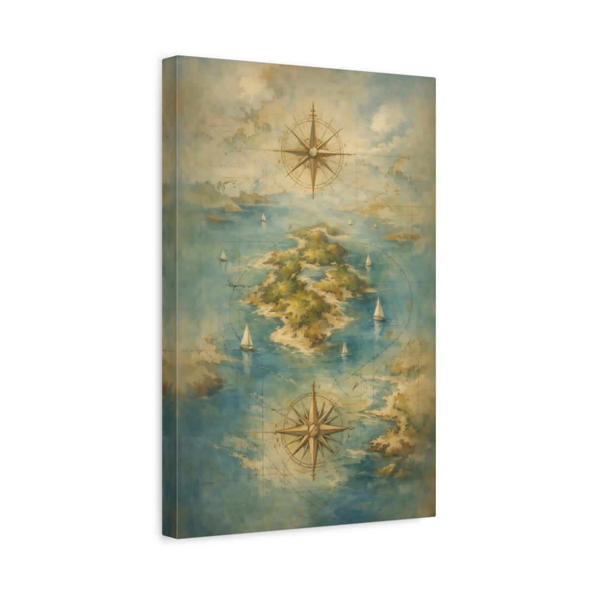 Side Mockup 4. Maps Island Map Vintage Island Map shown as stretched canvas wall art