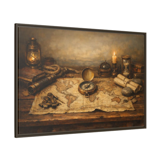 Main Mockup. Maps Navigation Tools Brown Gold shown as stretched canvas wall art