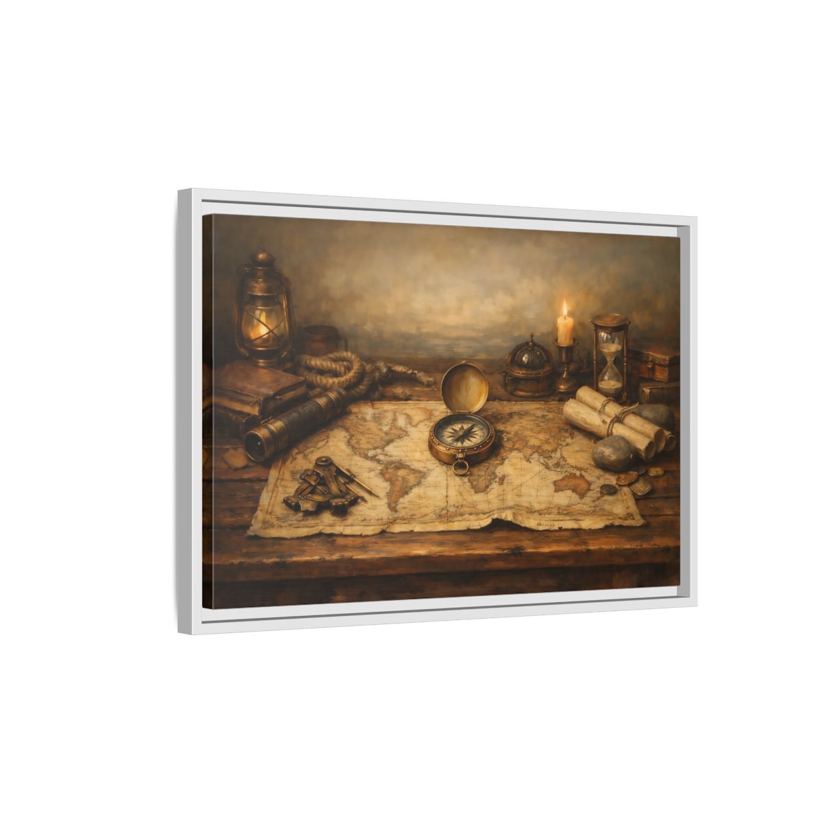 Side Mockup 1. Maps Navigation Tools Brown Gold shown as stretched canvas wall art