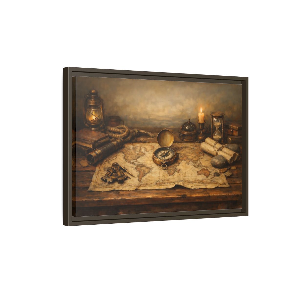 Side Mockup 2. Maps Navigation Tools Brown Gold shown as stretched canvas wall art
