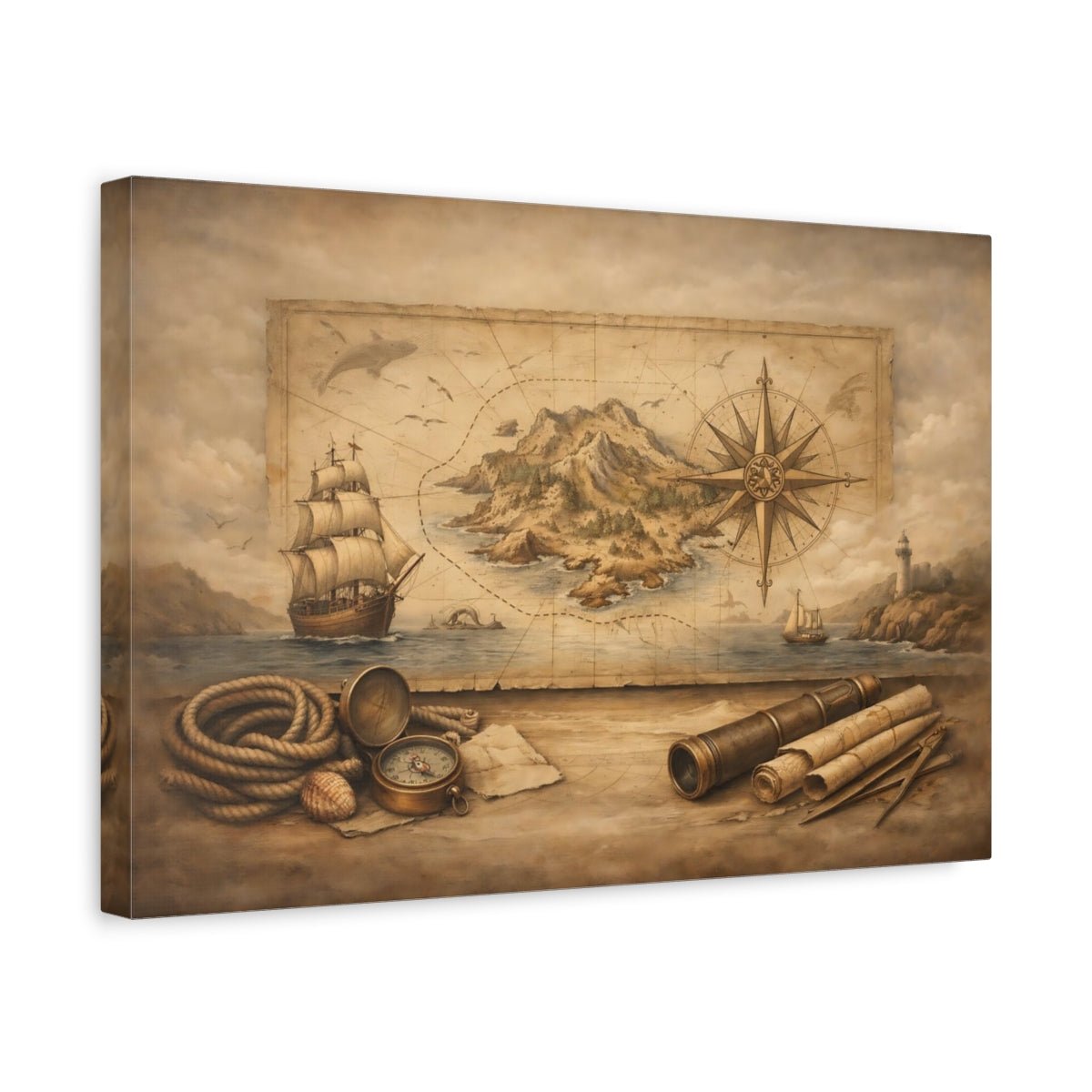 Maps Old Vintage Brown - Canvas Wall Art Print - YesArtYes