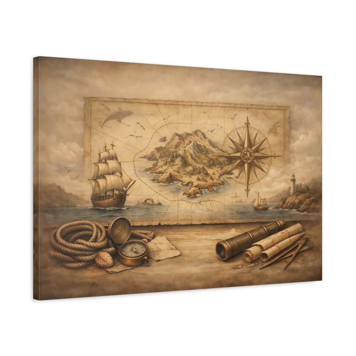 Maps Old Vintage Brown - Canvas Wall Art Print - YesArtYes