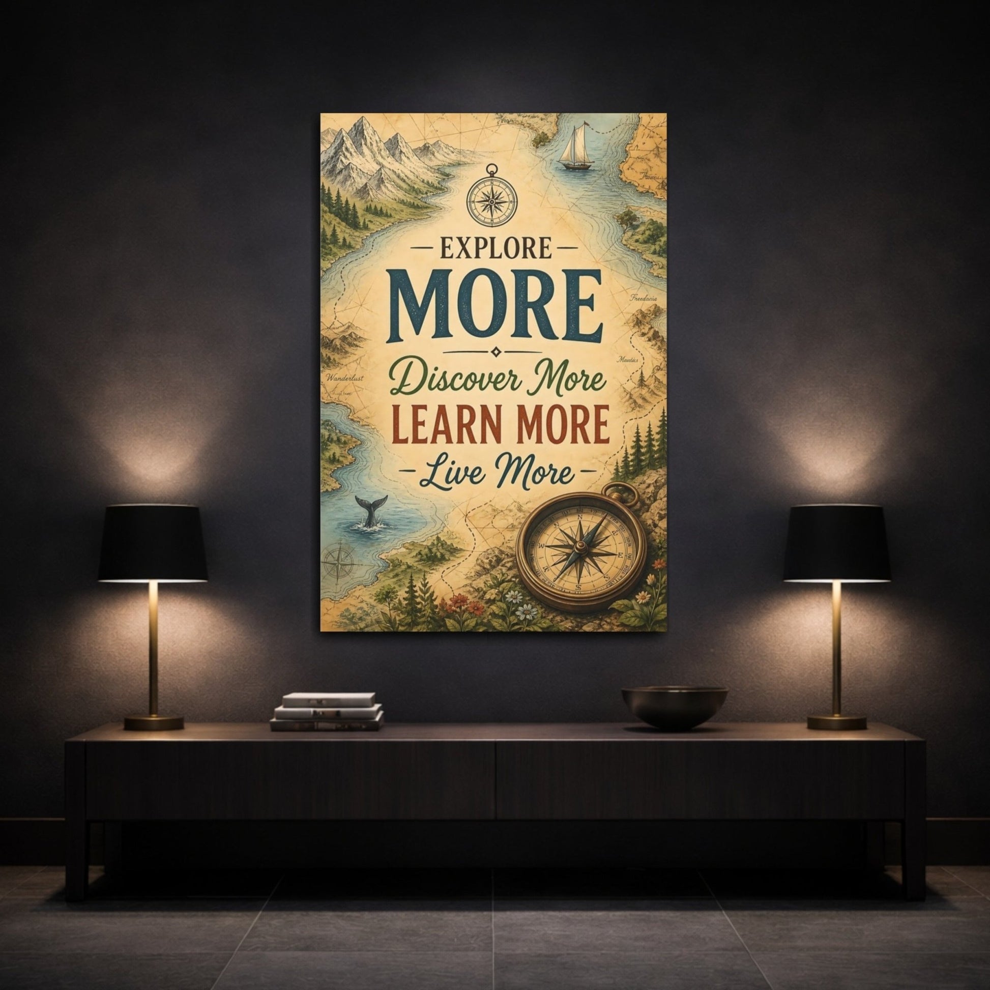 Maps Vintage Canvas Print – Living Room, Above Console Table - YesArtYes