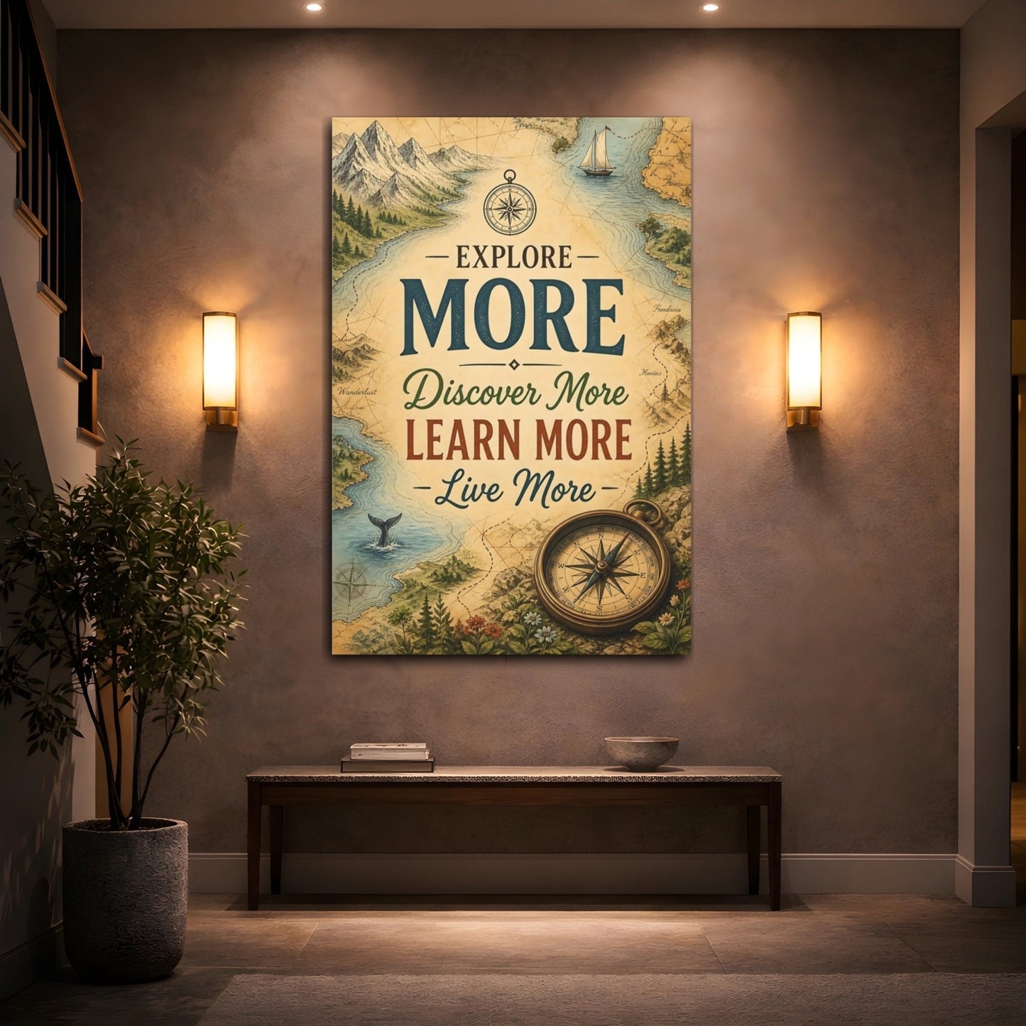 Maps Vintage Canvas Print – Living Room, Above Console Table - YesArtYes