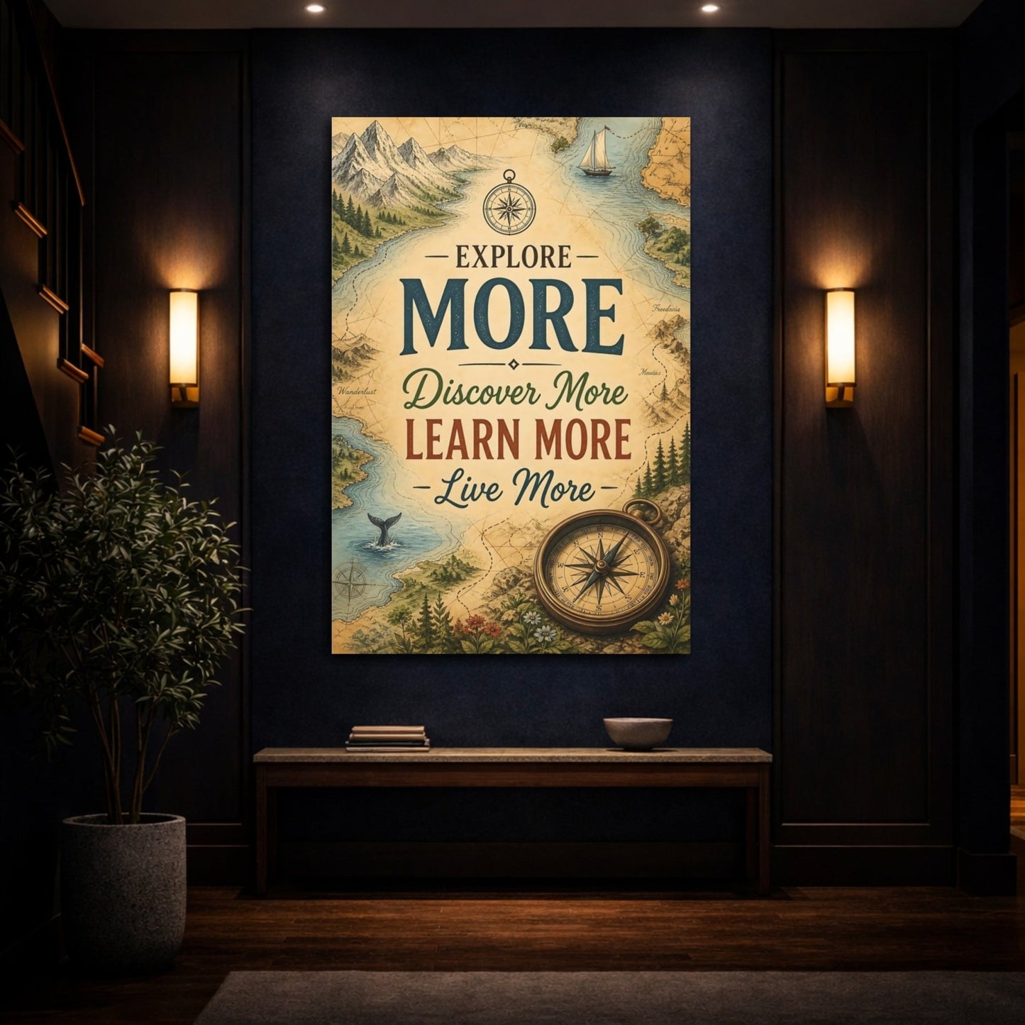 Maps Vintage Canvas Print – Living Room, Above Console Table - YesArtYes