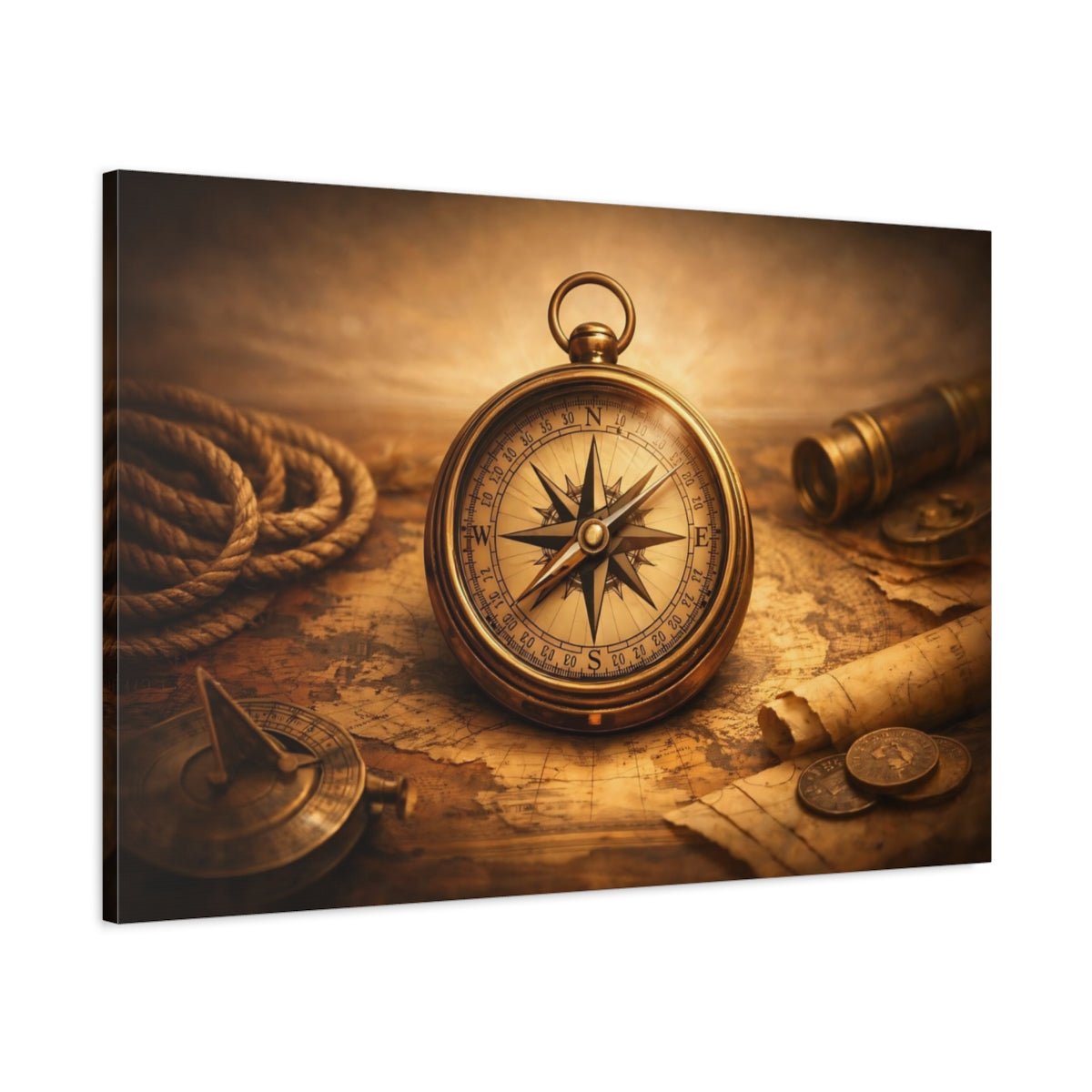 Maps Vintage Compass Exploration - Canvas Wall Art Print - YesArtYes