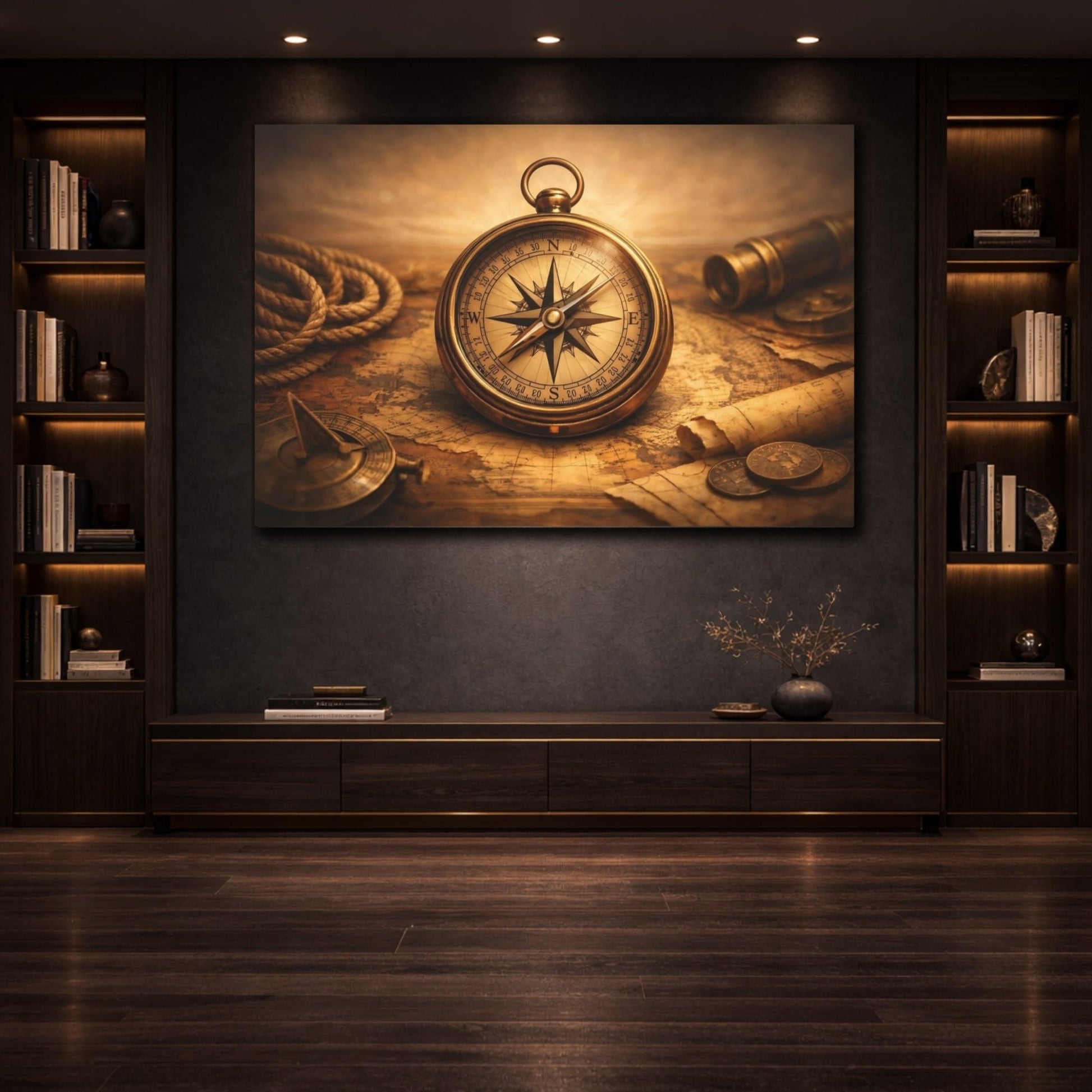 Maps Vintage Compass Exploration - Canvas Wall Art Print - YesArtYes