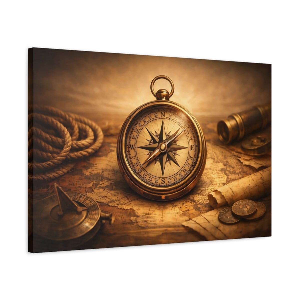 Maps Vintage Compass Exploration - Canvas Wall Art Print - YesArtYes