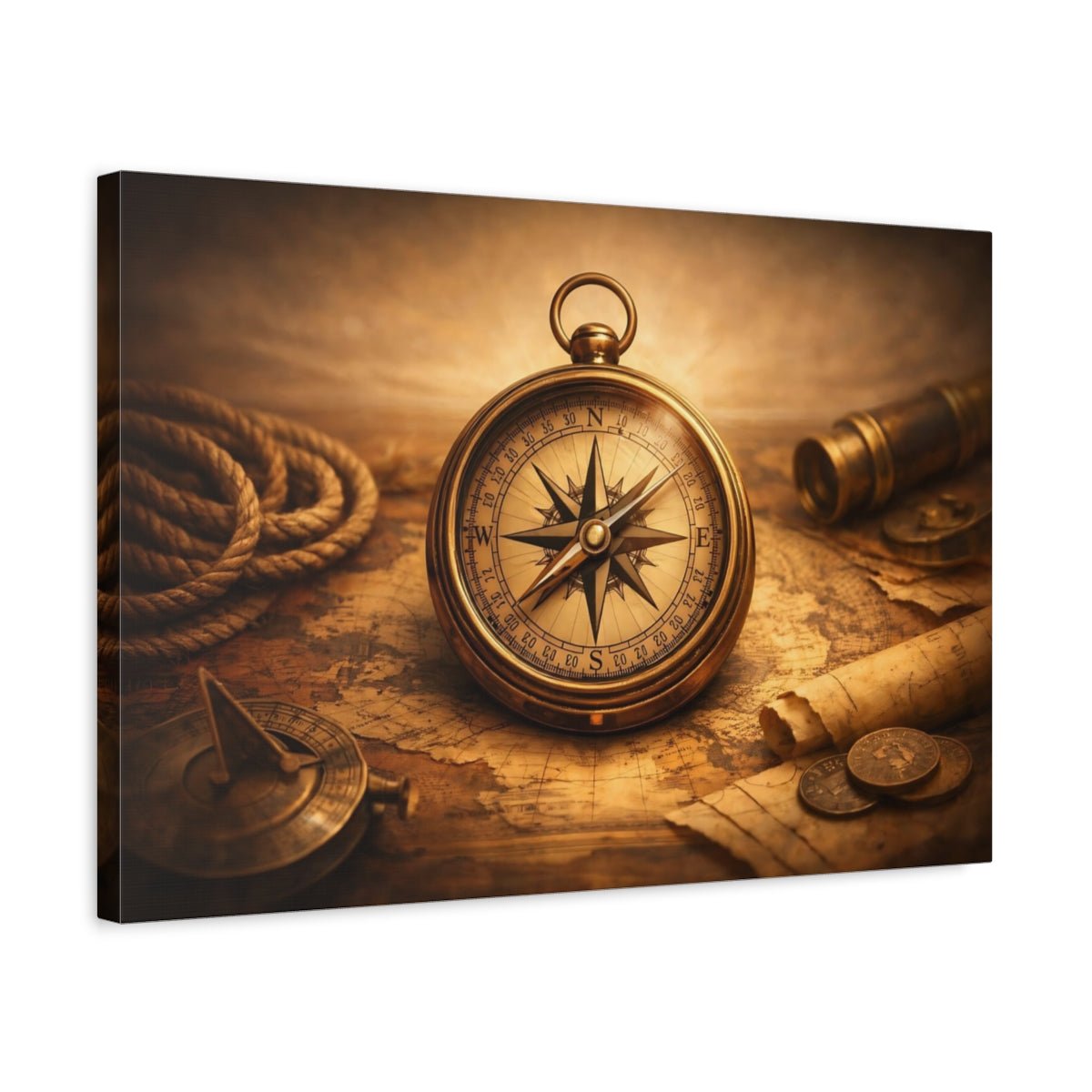 Maps Vintage Compass Exploration - Canvas Wall Art Print - YesArtYes