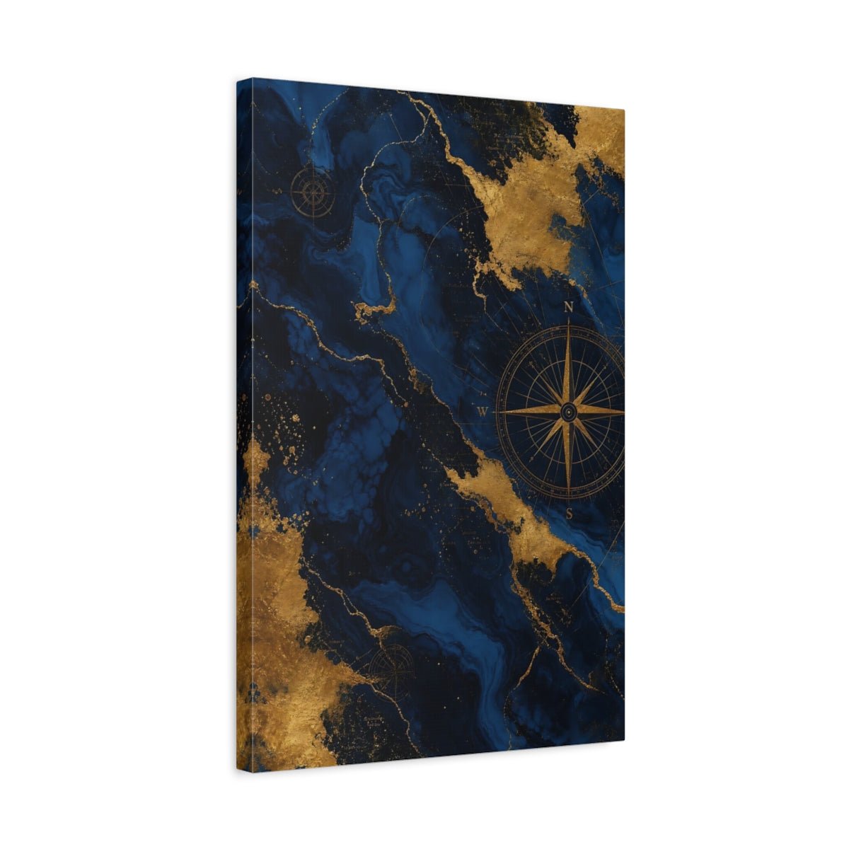Maps World Blue And Gold Canvas Print – Living Room, Large Wall, - YesArtYes
