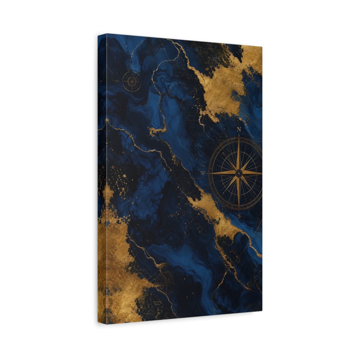Maps World Blue And Gold Canvas Print – Living Room, Large Wall, - YesArtYes