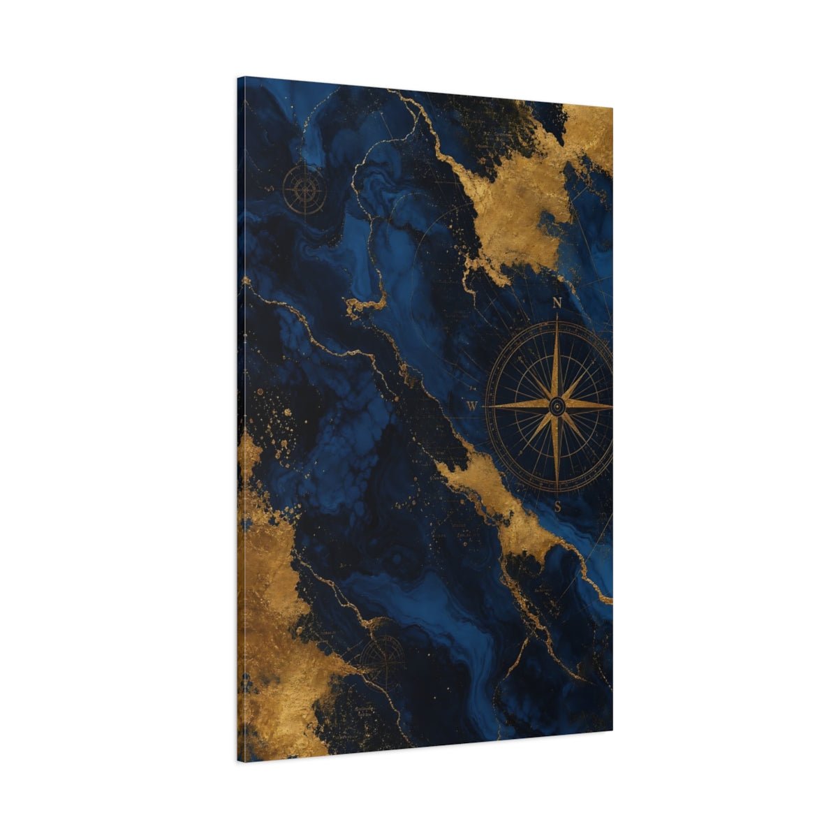 Maps World Blue And Gold Canvas Print – Living Room, Large Wall, - YesArtYes