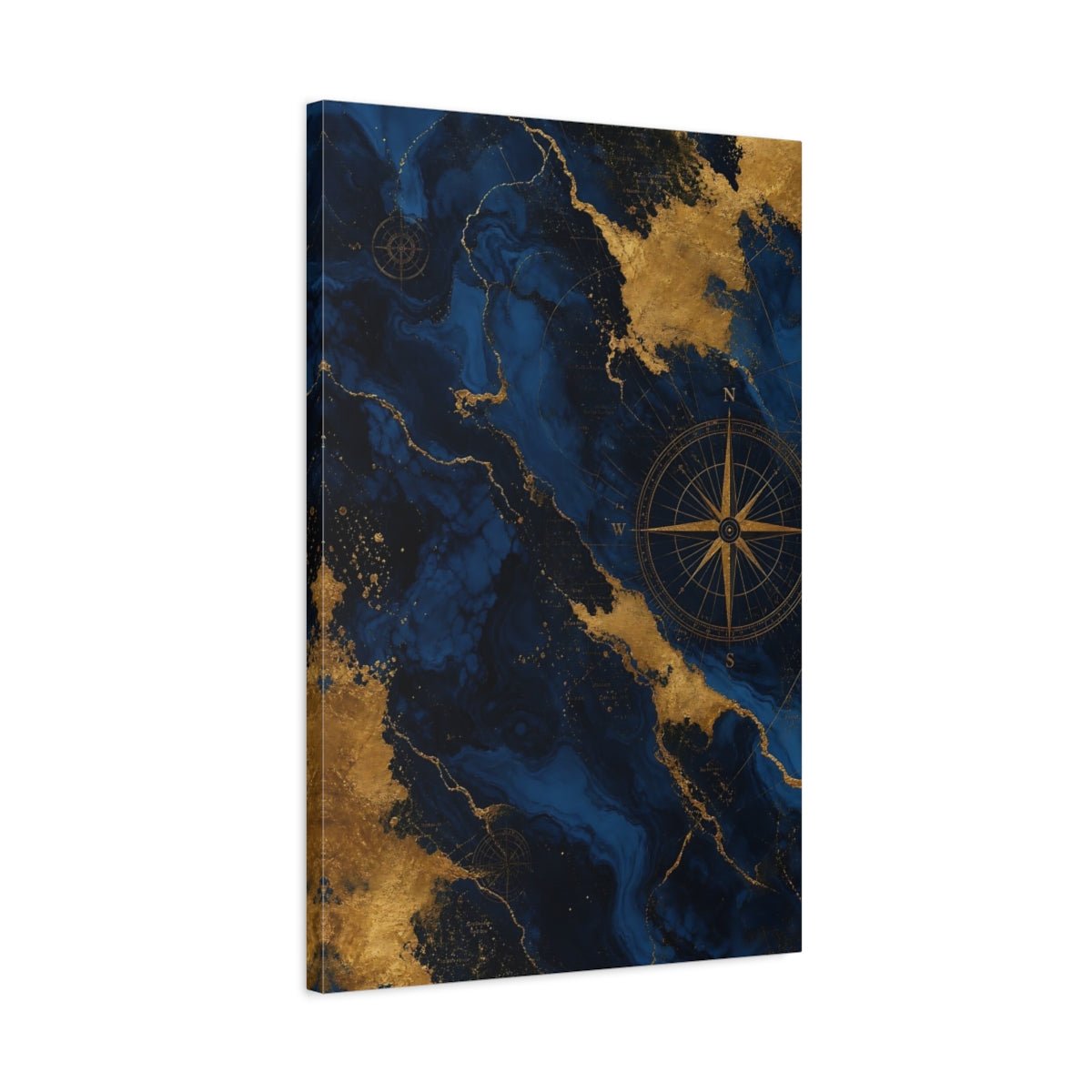 Maps World Blue And Gold Canvas Print – Living Room, Large Wall, - YesArtYes
