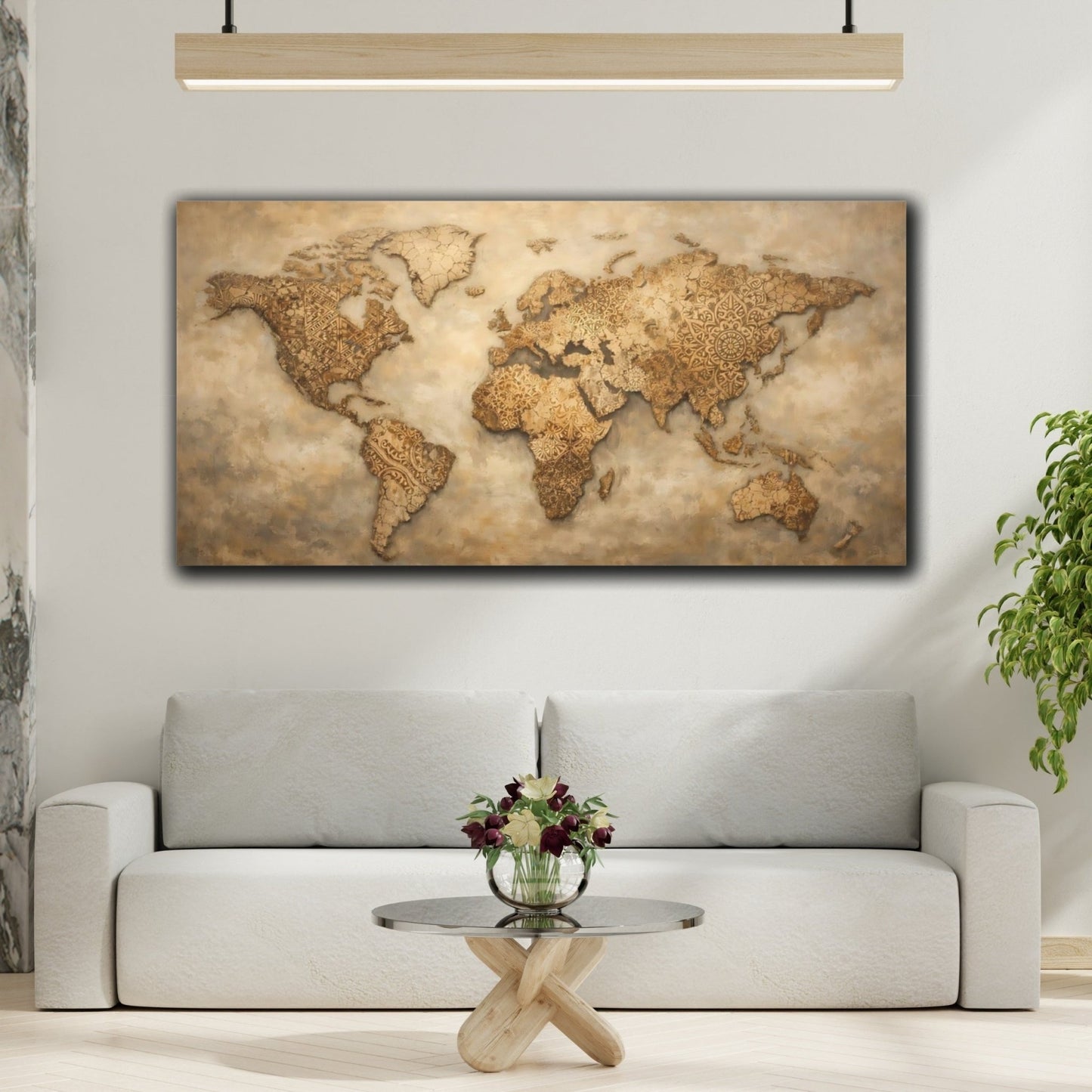 Maps World Brown And Beige - Canvas Wall Art Print - YesArtYes