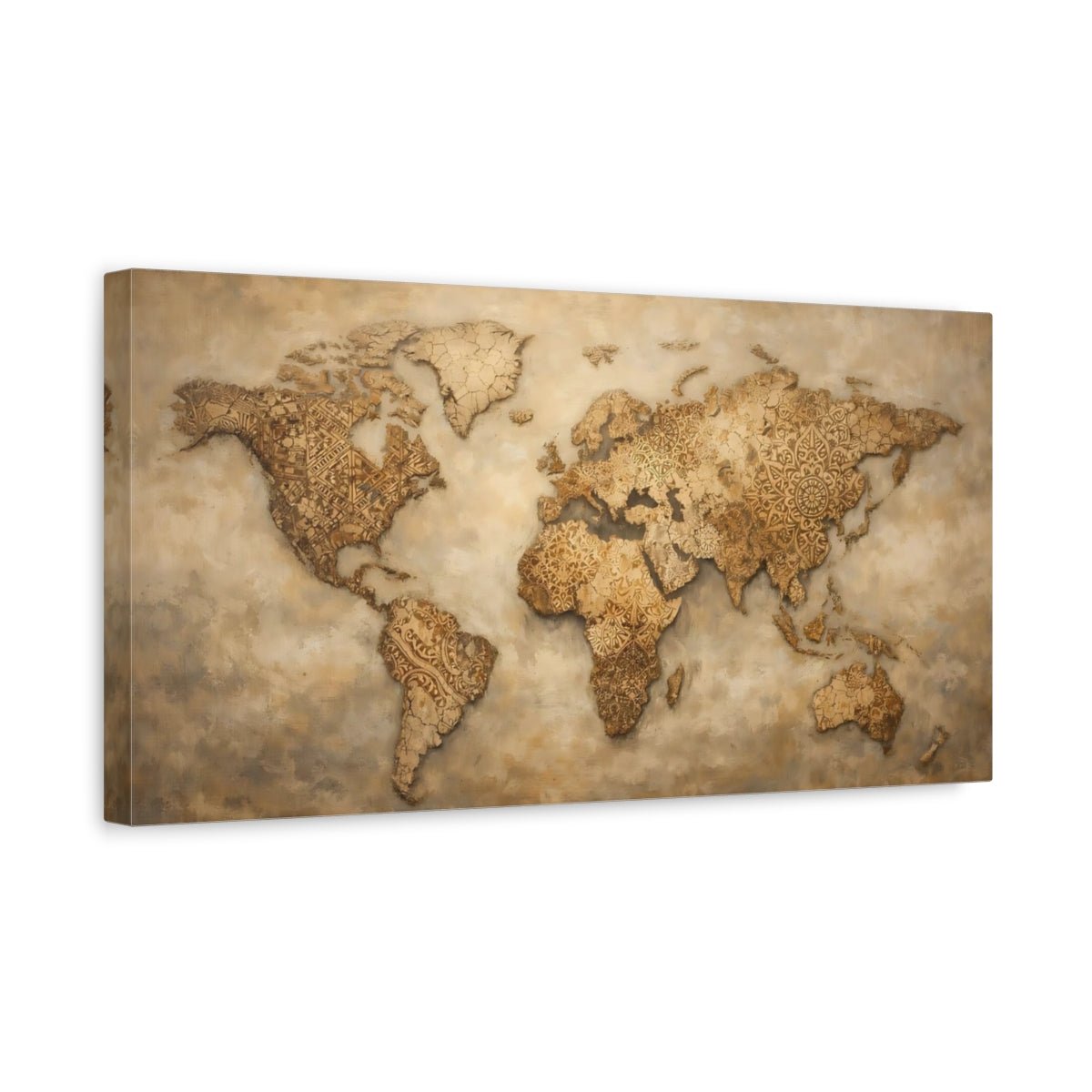 Maps World Brown And Beige - Canvas Wall Art Print - YesArtYes