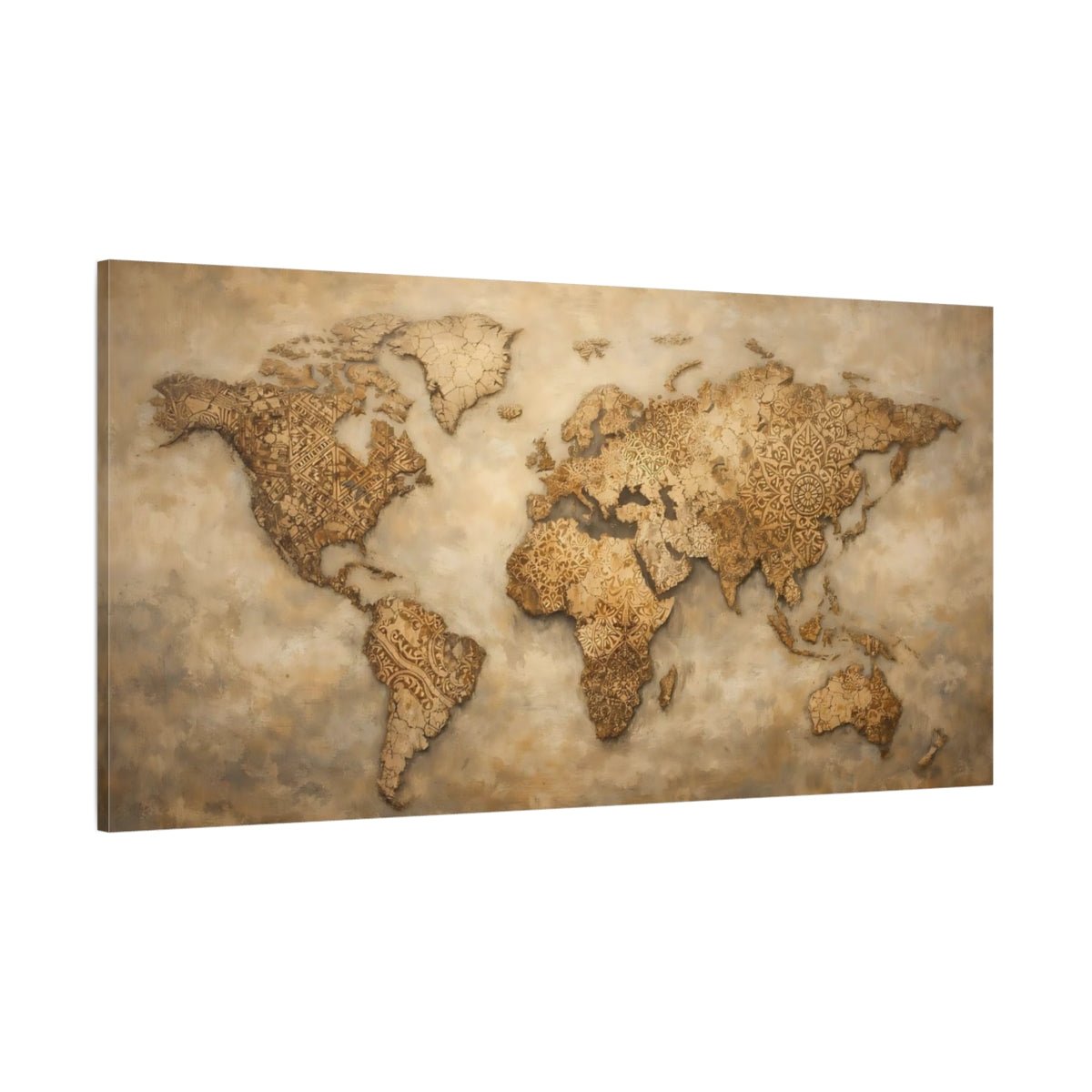 Maps World Brown And Beige - Canvas Wall Art Print - YesArtYes