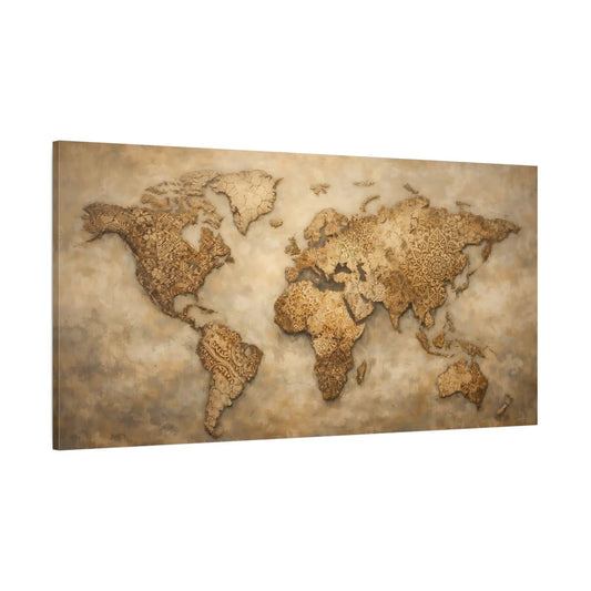 Maps World Brown And Beige - Canvas Wall Art Print - YesArtYes