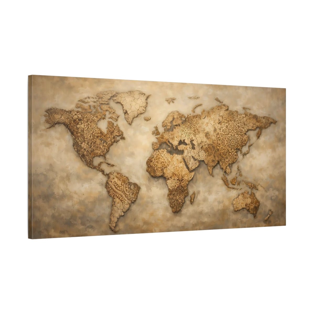 Maps World Brown And Beige - Canvas Wall Art Print - YesArtYes