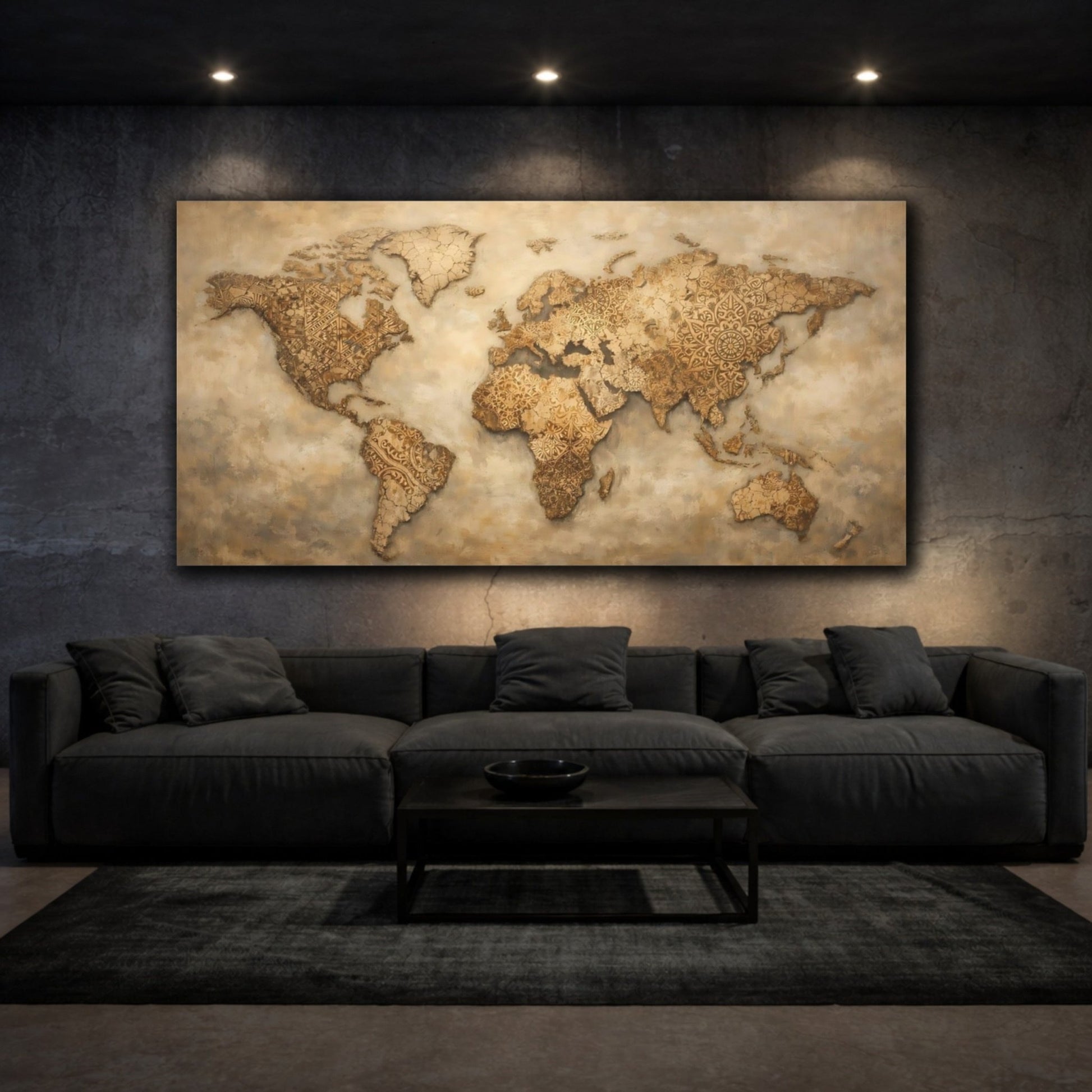 Maps World Brown And Beige - Canvas Wall Art Print - YesArtYes