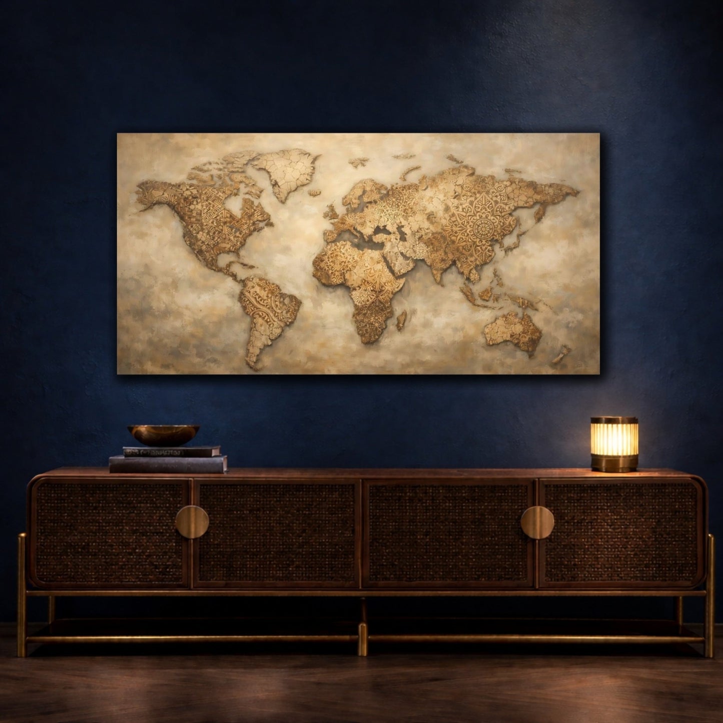 Maps World Brown And Beige - Canvas Wall Art Print - YesArtYes