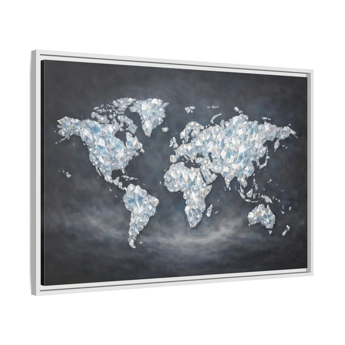 Side Mockup 8. Maps World Map Diamond World Map shown as stretched canvas wall art