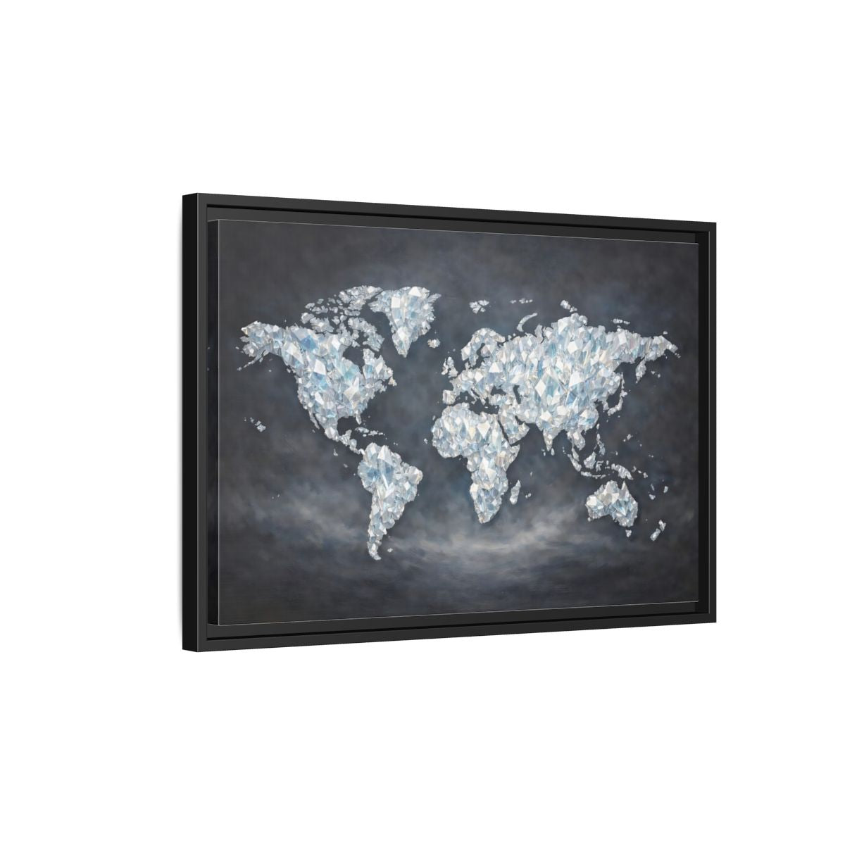 Side Mockup 3. Maps World Map Diamond World Map shown as stretched canvas wall art