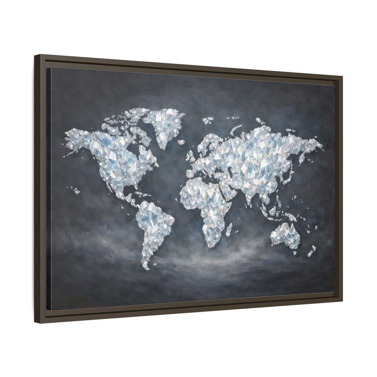 Side Mockup 11. Maps World Map Diamond World Map shown as stretched canvas wall art