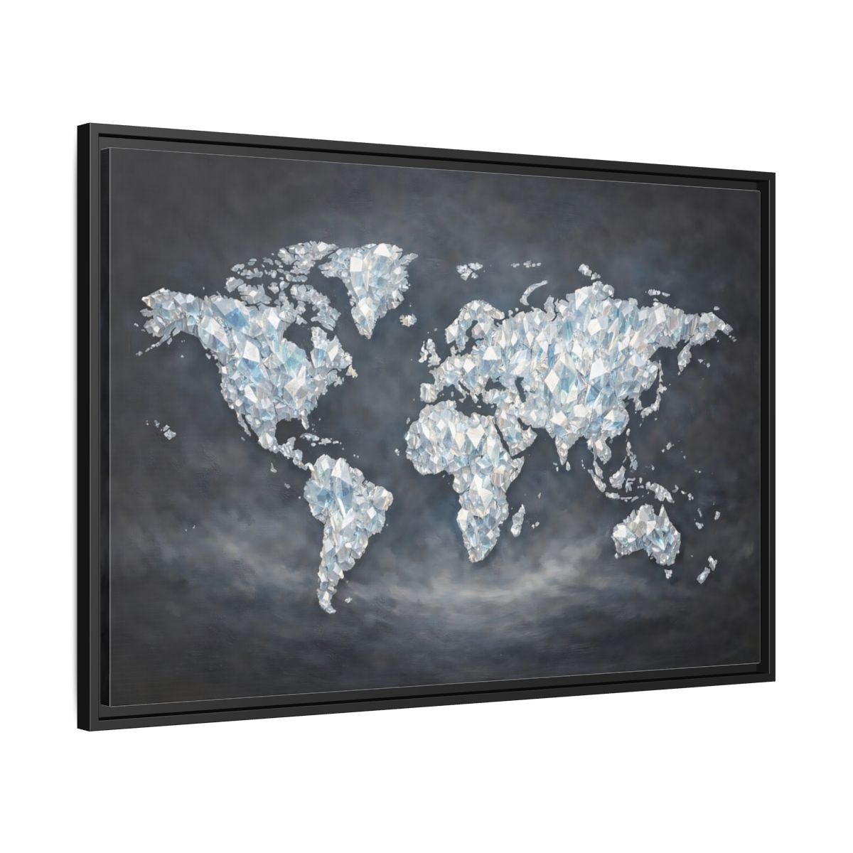 Side Mockup 13. Maps World Map Diamond World Map shown as stretched canvas wall art