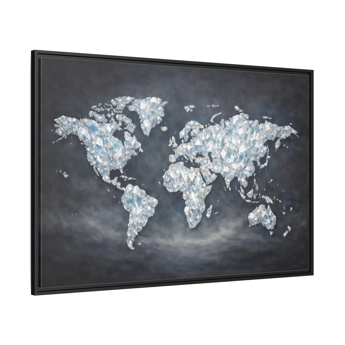 Side Mockup 12. Maps World Map Diamond World Map shown as stretched canvas wall art