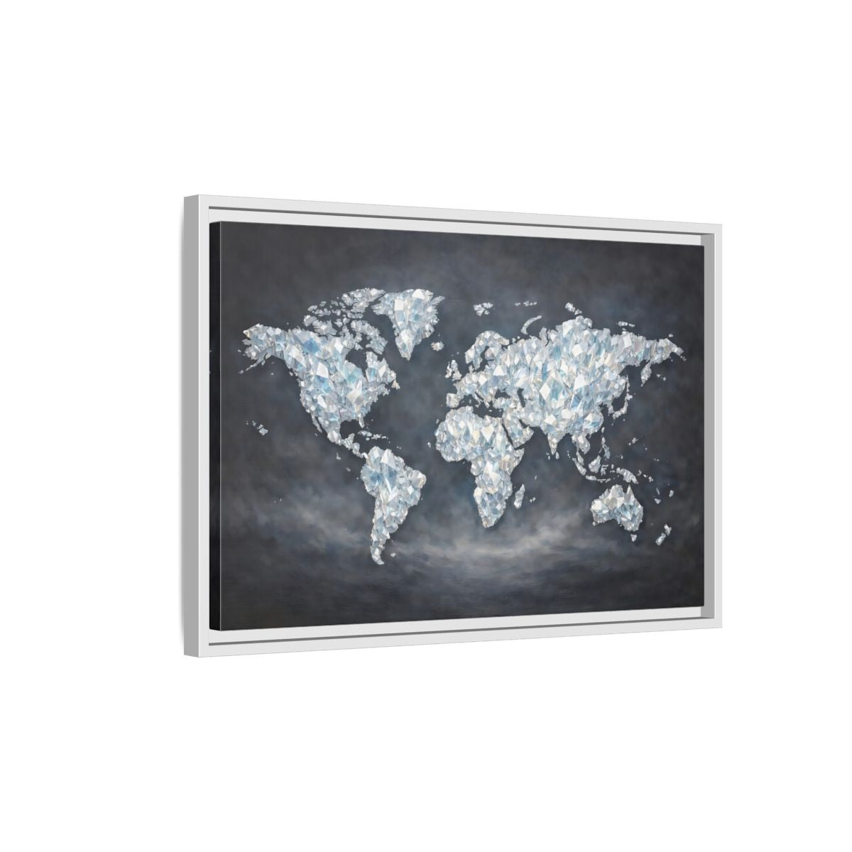 Side Mockup 1. Maps World Map Diamond World Map shown as stretched canvas wall art