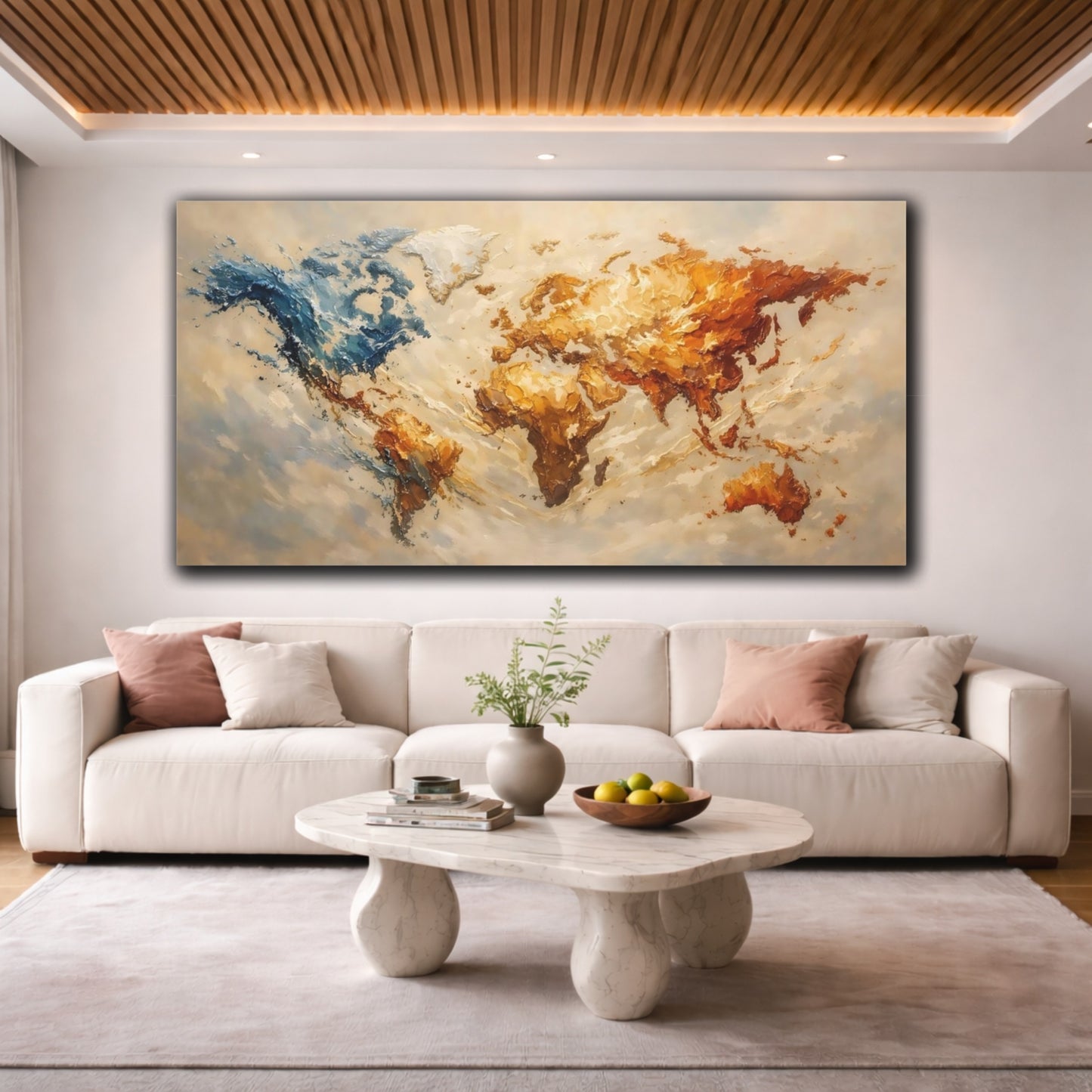Mockup 3. Maps World Map Abstract World Map shown as stretched canvas wall art