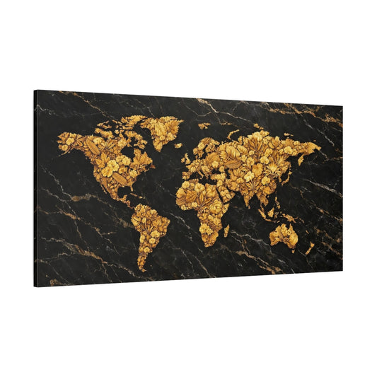 Main Mockup. Maps World Map Black Gold Map shown as stretched canvas wall art