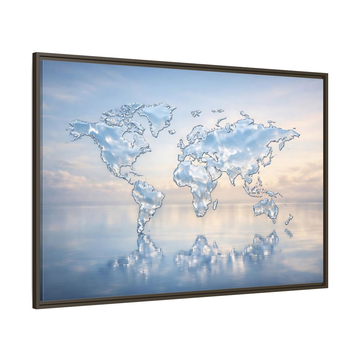Main Mockup. Maps World Map Blue And White shown as stretched canvas wall art
