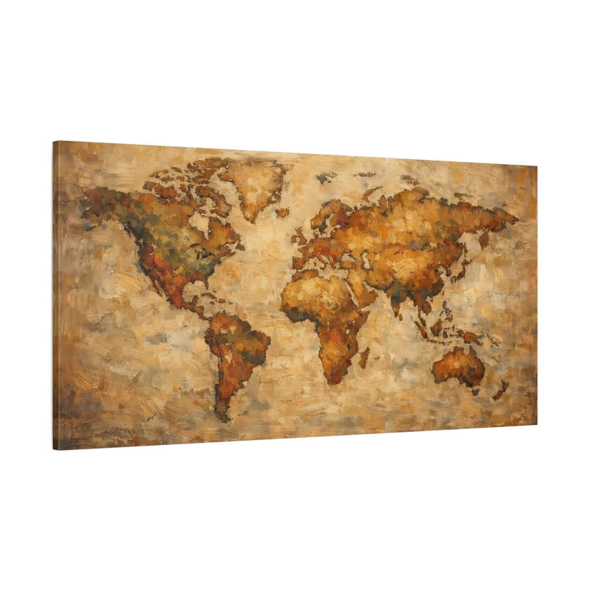 Main Mockup. Maps World Map Brown And Gold World Map shown as stretched canvas wall art