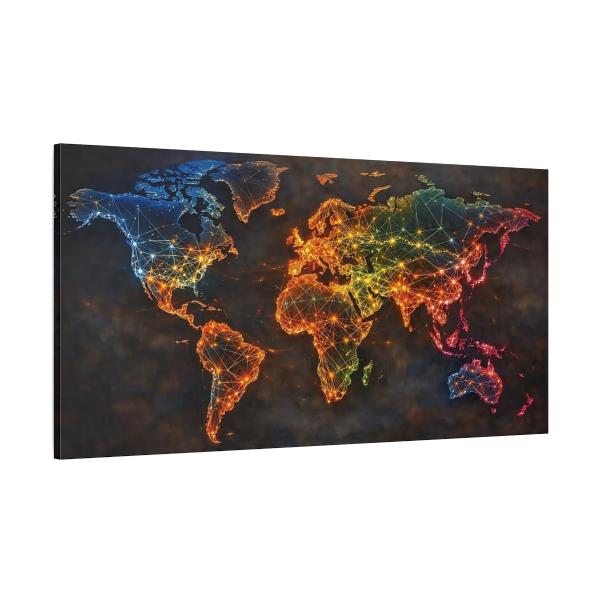 Main Mockup. Maps World Map Colorful Map shown as stretched canvas wall art