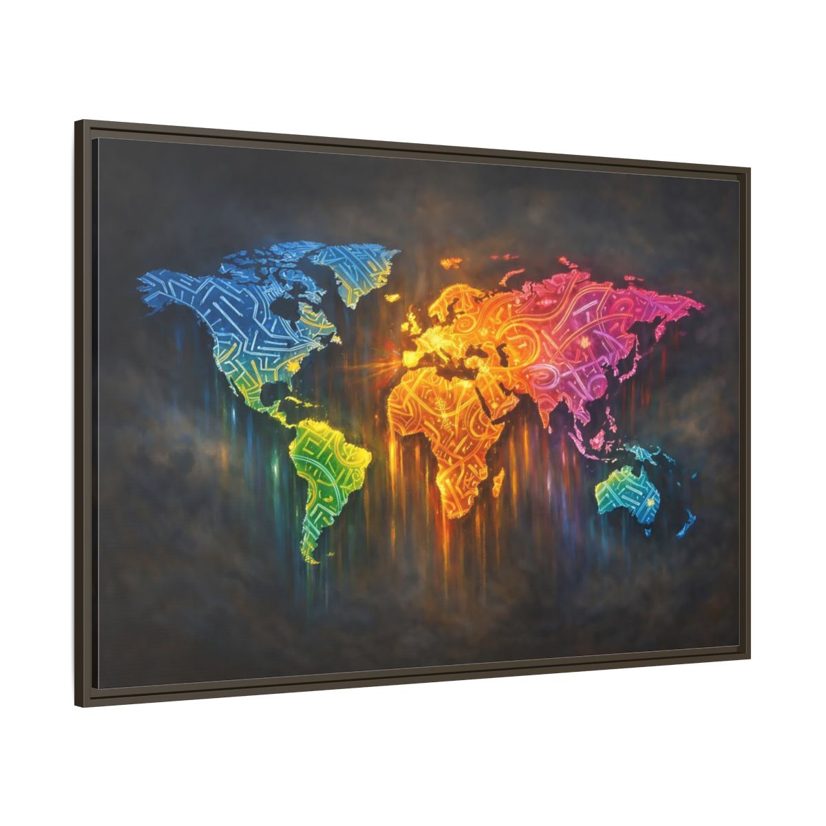 Main Mockup. Maps World Map Colorful World Map shown as stretched canvas wall art