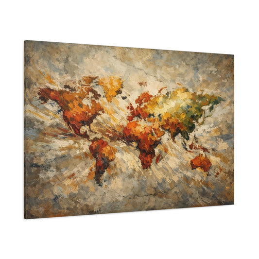 Main Mockup. Maps World Map Earthy World Map shown as stretched canvas wall art
