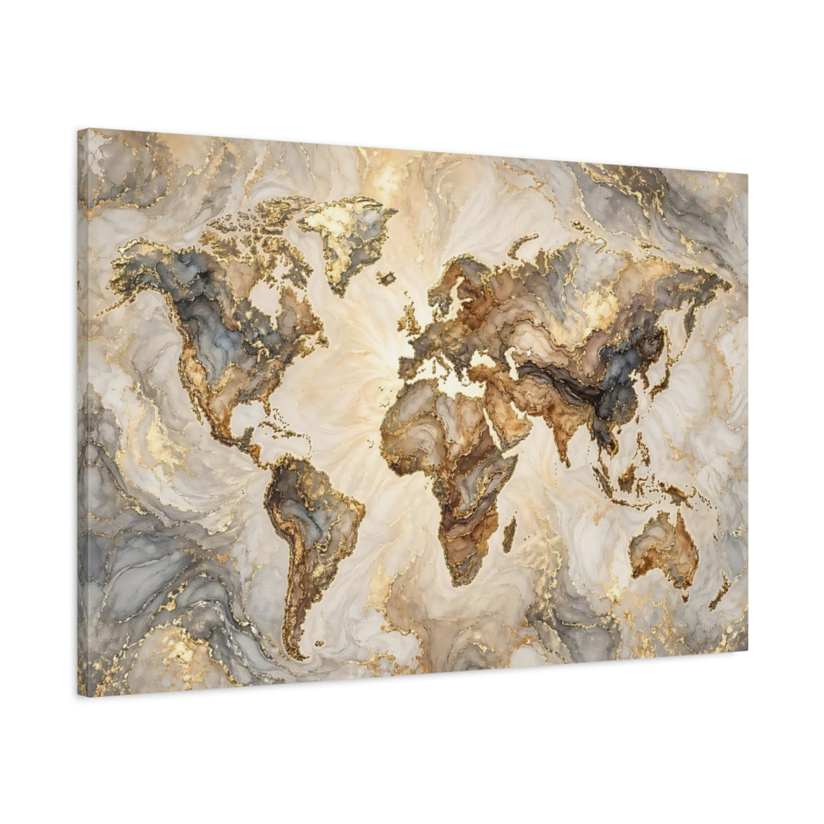 Main Mockup. Maps World Map Gold Marble Abstract shown as stretched canvas wall art