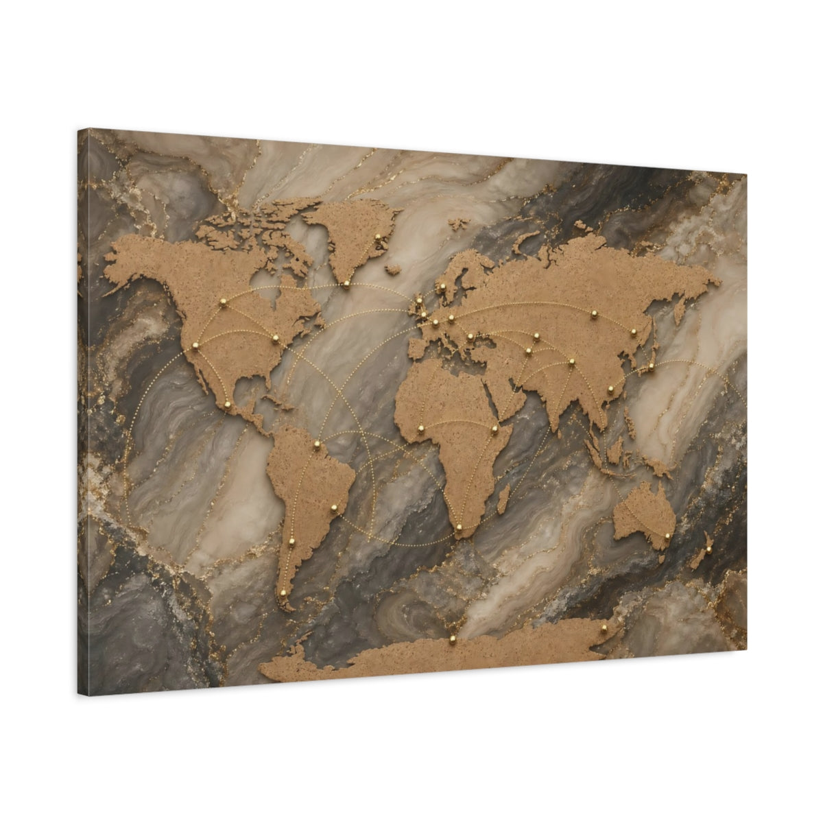 Main Mockup. Maps World Map Gold Marble World shown as stretched canvas wall art