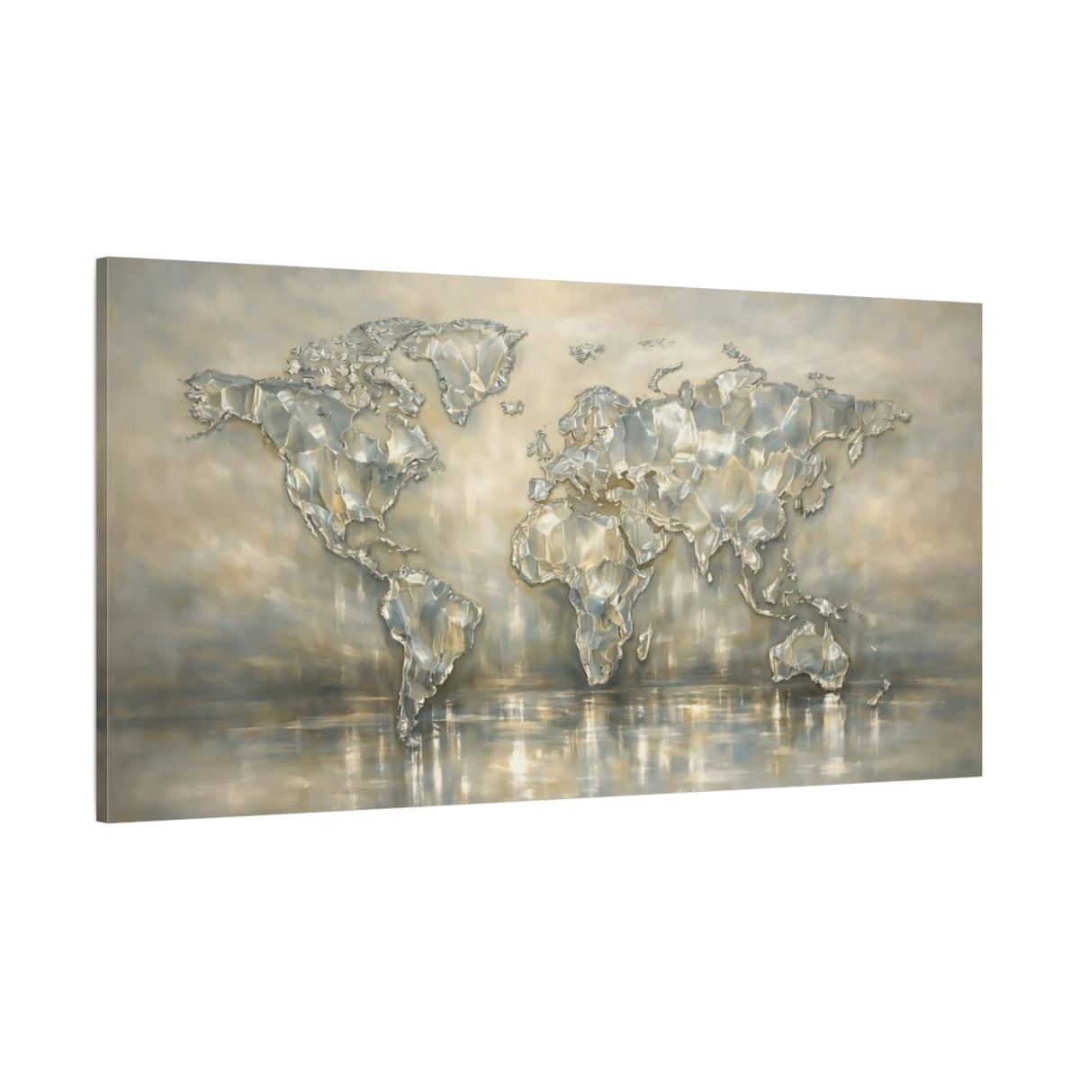 Main Mockup. Maps World Map Metallic Map shown as stretched canvas wall art
