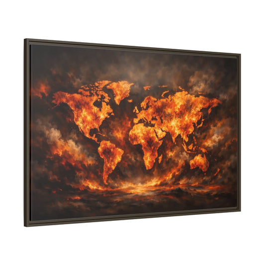 Main Mockup. Maps World Map Orange And Black Map shown as stretched canvas wall art