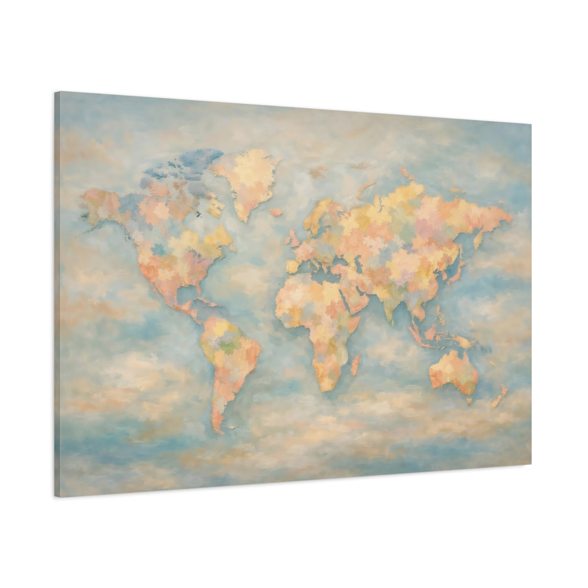 Main Mockup. Maps World Map Pastel World Map shown as stretched canvas wall art