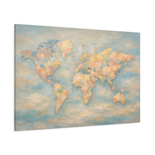 Main Mockup. Maps World Map Pastel World Map shown as stretched canvas wall art