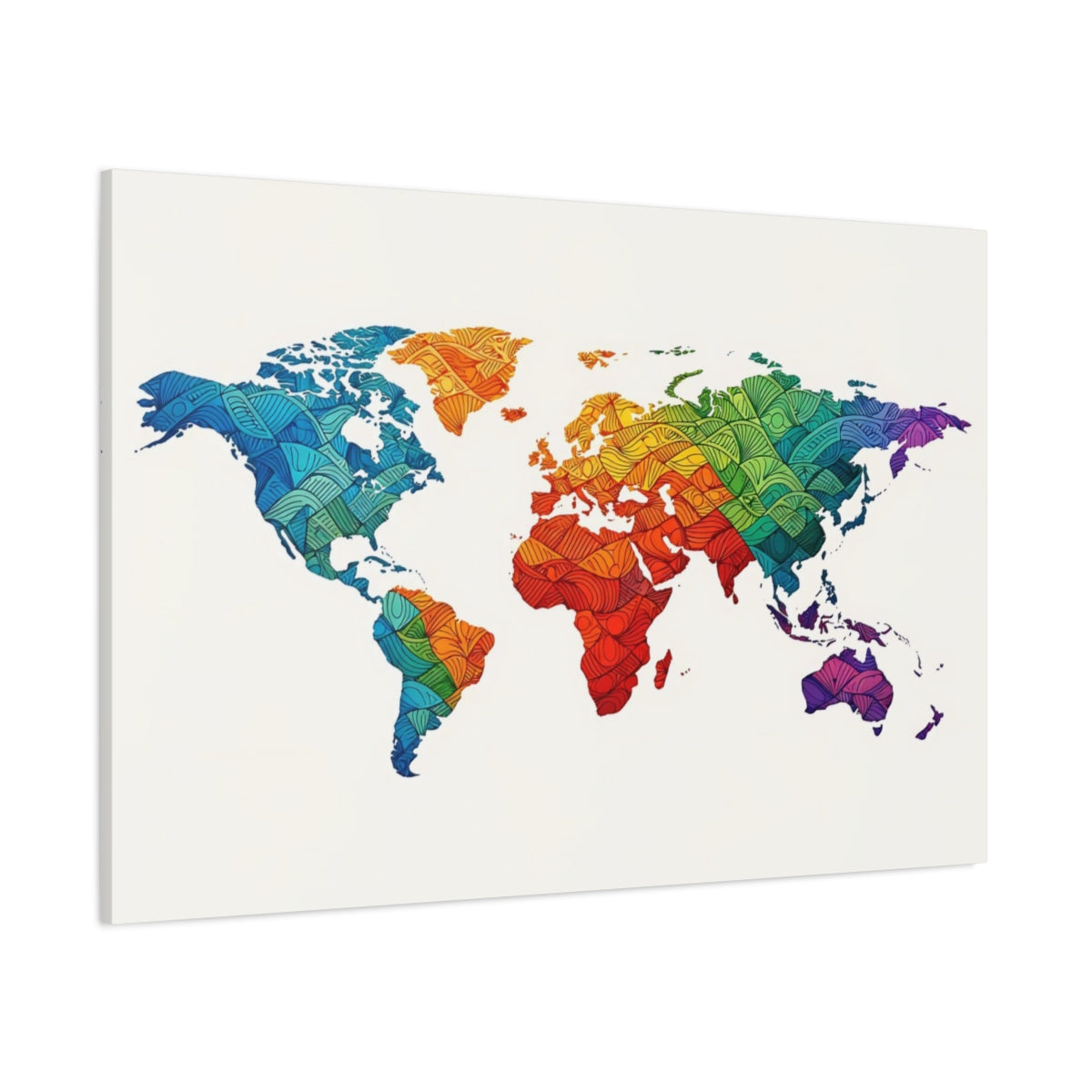 Main Mockup. Maps World Map Rainbow World Map shown as stretched canvas wall art