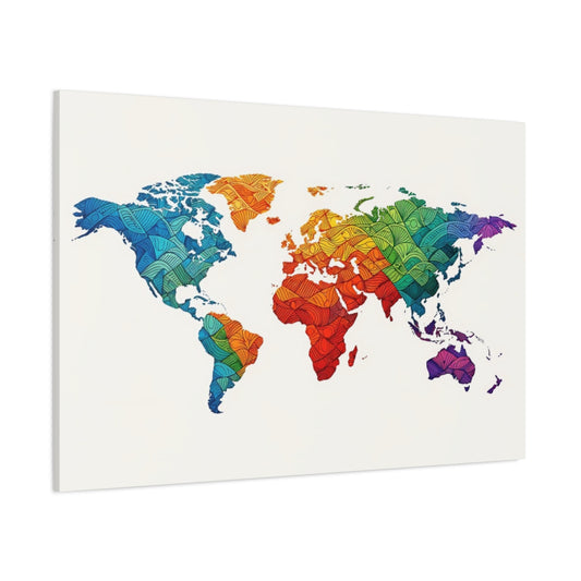 Main Mockup. Maps World Map Rainbow World Map shown as stretched canvas wall art