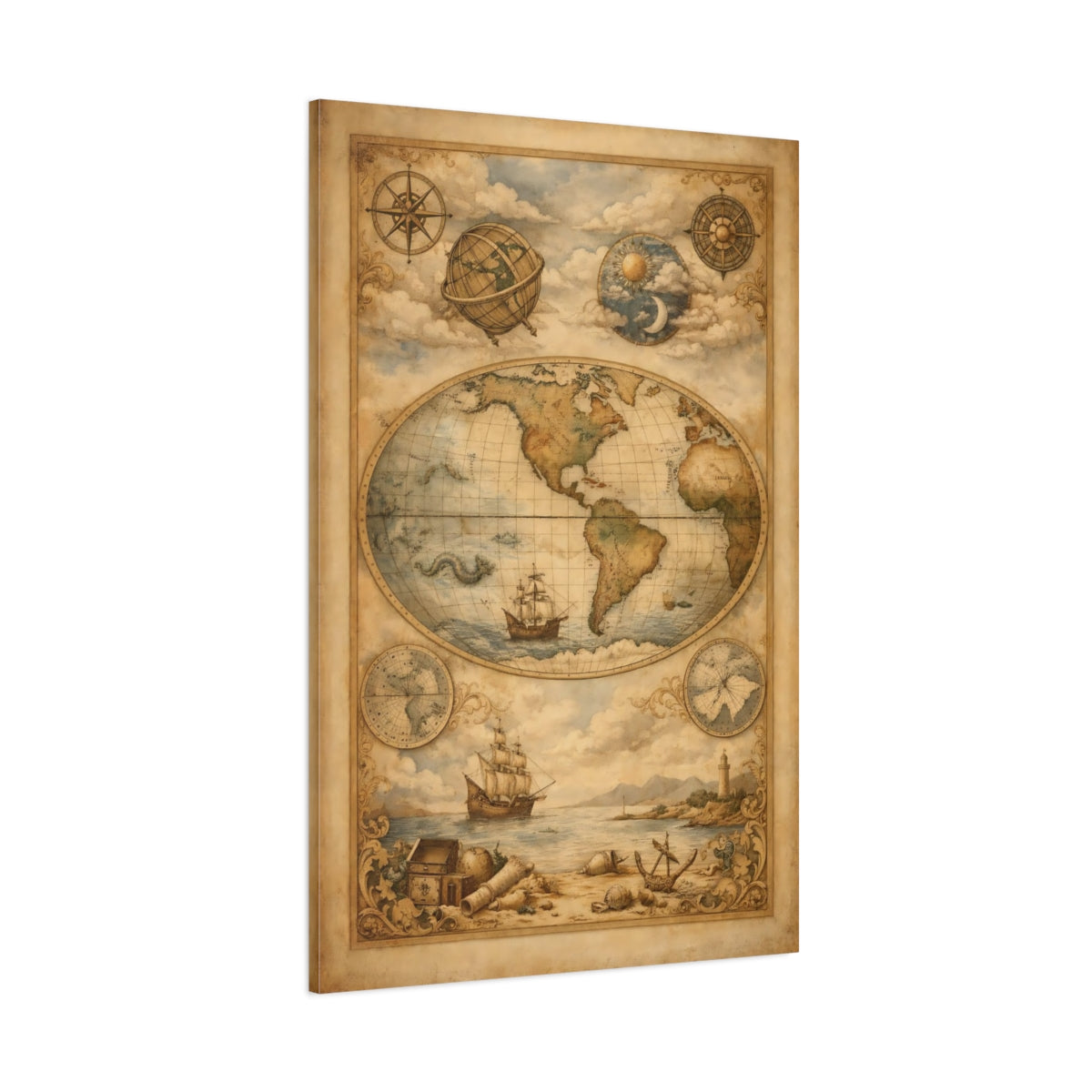 Maps World Map Vintage World Map shown as stretched canvas wall art