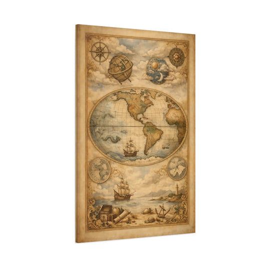 Maps World Map Vintage World Map shown as stretched canvas wall art