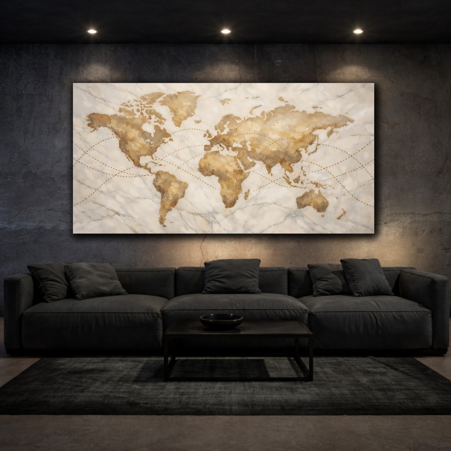 Mockup 2. Maps World Map Vintage World Map shown as stretched canvas wall art