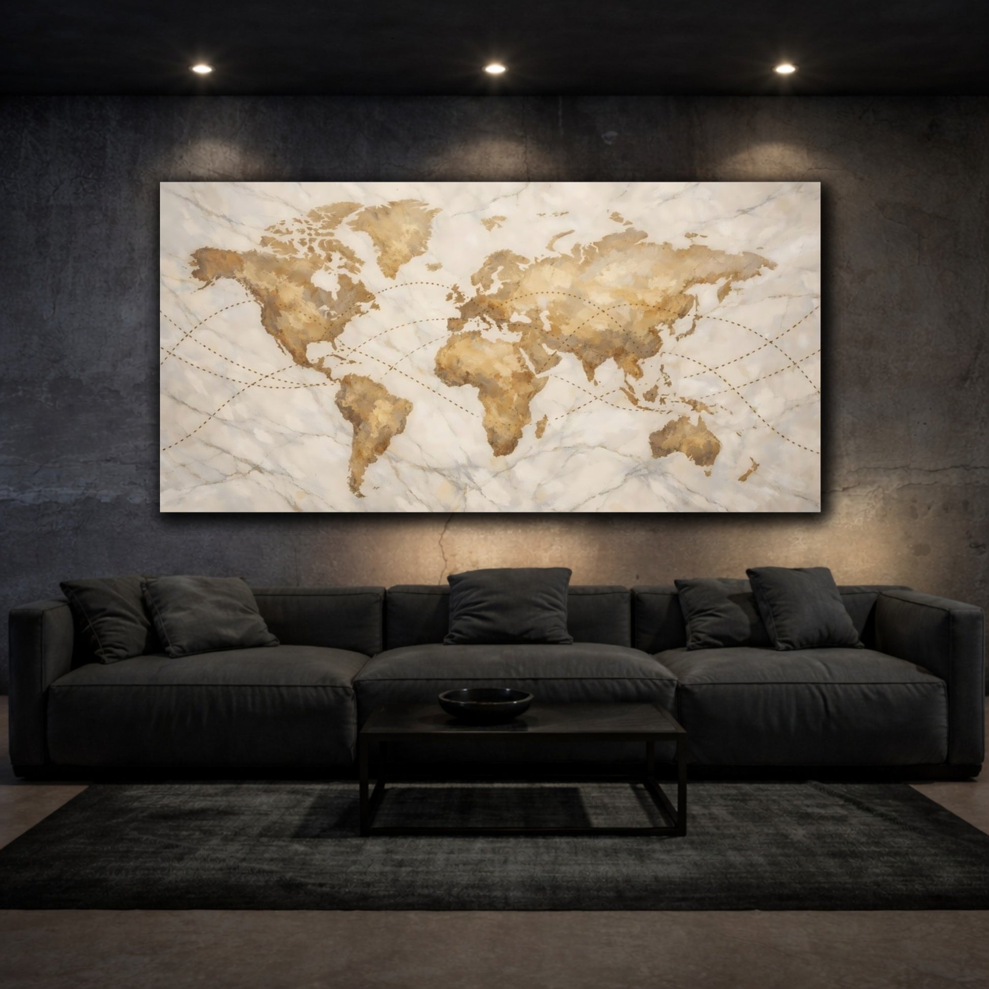 Mockup 2. Maps World Map Vintage World Map shown as stretched canvas wall art