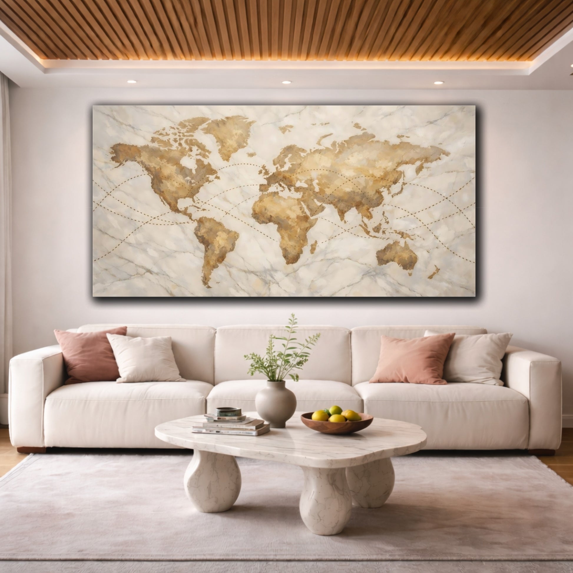 Mockup 3. Maps World Map Vintage World Map shown as stretched canvas wall art